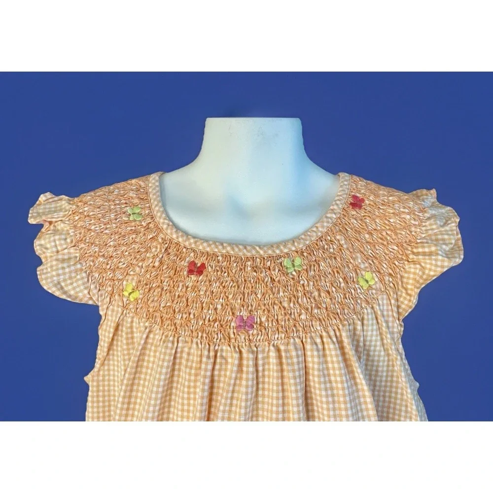 Gymboree Size 10 Social Butterfly Line Orange Gingham Smocked Bishop Dress Girls